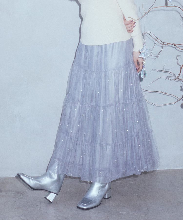 earth music&ecology「チュールパールスカート」|フレア|