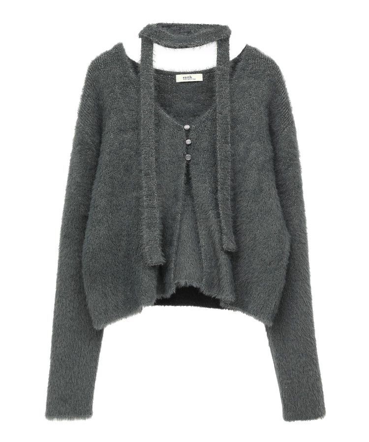 earth music&ecology「SET3点 フェザータイ付きアンサンブル」|カーディガン|Charcoal Gray