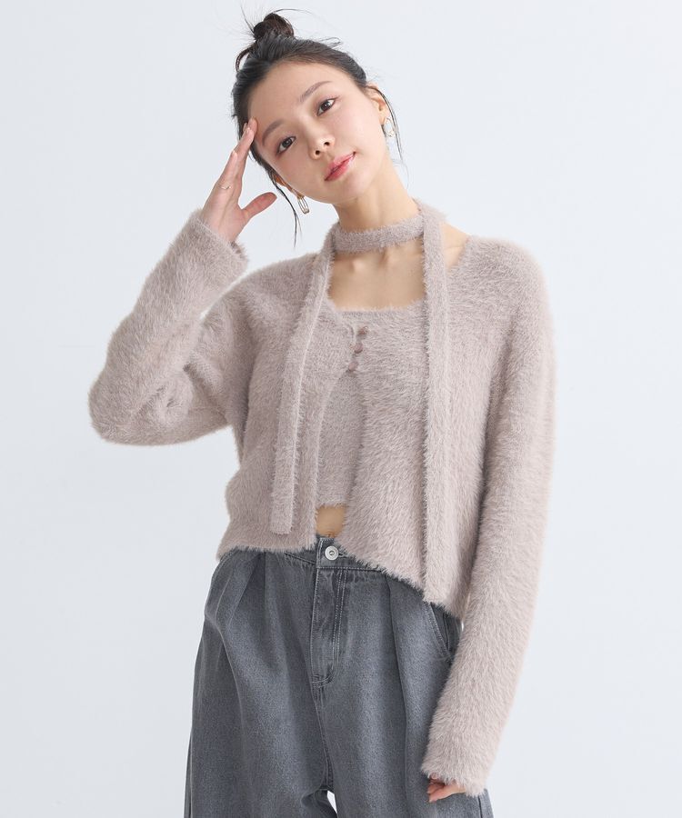 earth music&ecology「SET3点 フェザータイ付きアンサンブル」|カーディガン|Pink Beige