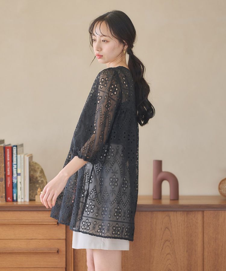 earth music&ecology「パフスリーブ楊柳刺繍チュニック」|チュニック|