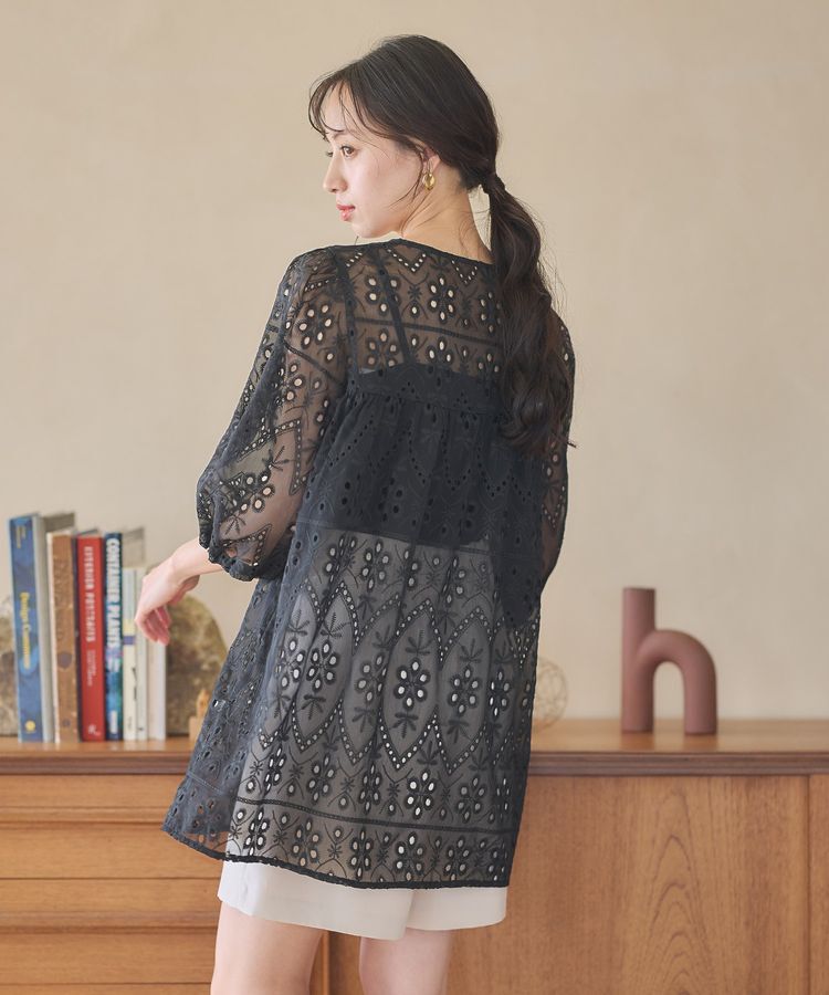 earth music&ecology「パフスリーブ楊柳刺繍チュニック」|チュニック|