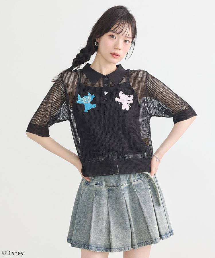 earth music&ecology「スティッチ/刺繍ハートボタンニットポロシャツ」|ニット・セーター|