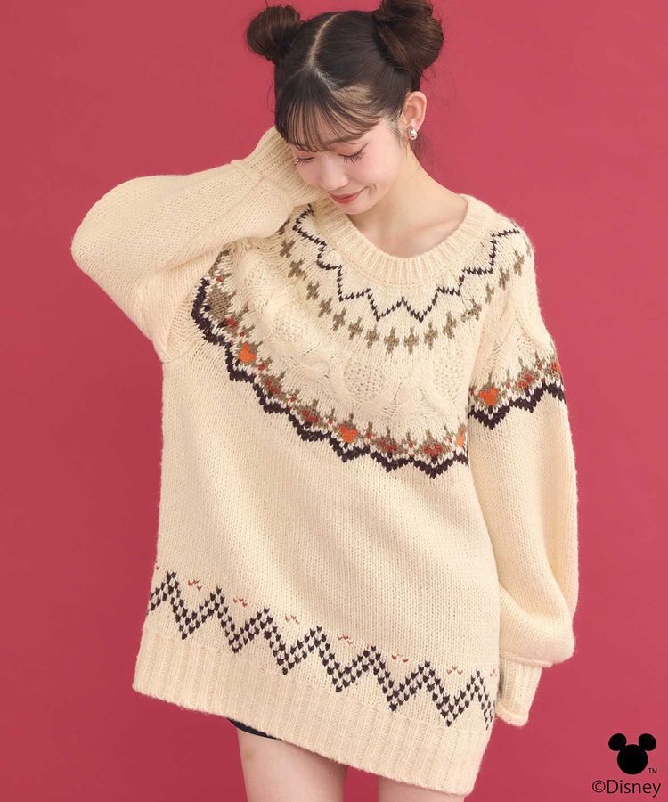earth music&ecology「Disney/ミッキー刺繍ノルディックニットチュニック」|チュニック|Ivory