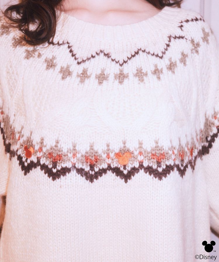 earth music&ecology「Disney/ミッキー刺繍ノルディックニットチュニック」|チュニック|