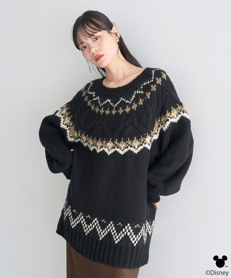 earth music&ecology「Disney/ミッキー刺繍ノルディックニットチュニック」|チュニック|