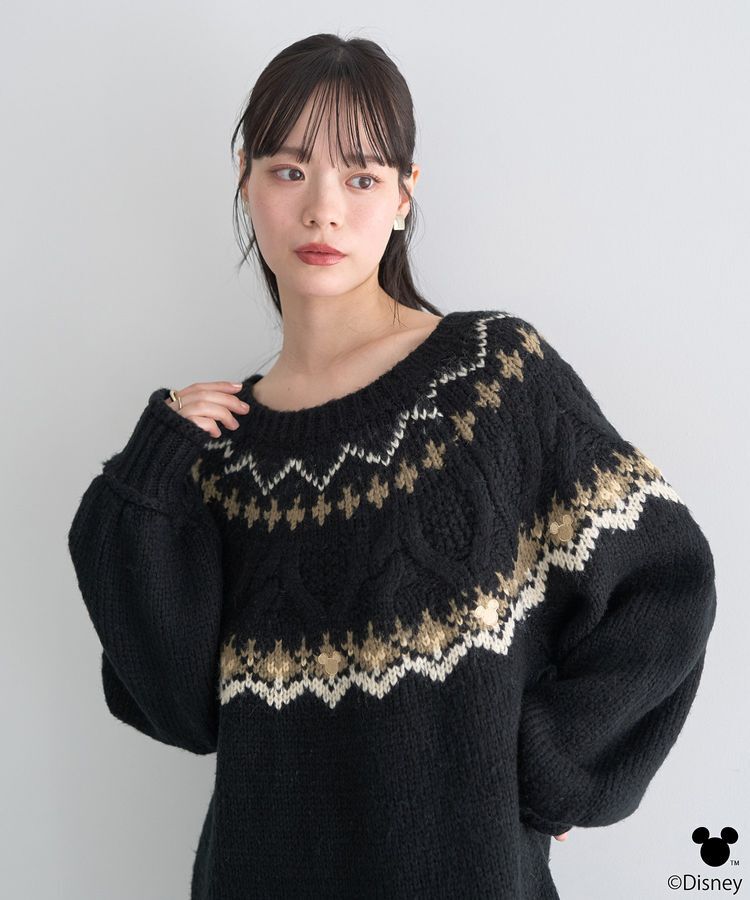 earth music&ecology「Disney/ミッキー刺繍ノルディックニットチュニック」|チュニック|