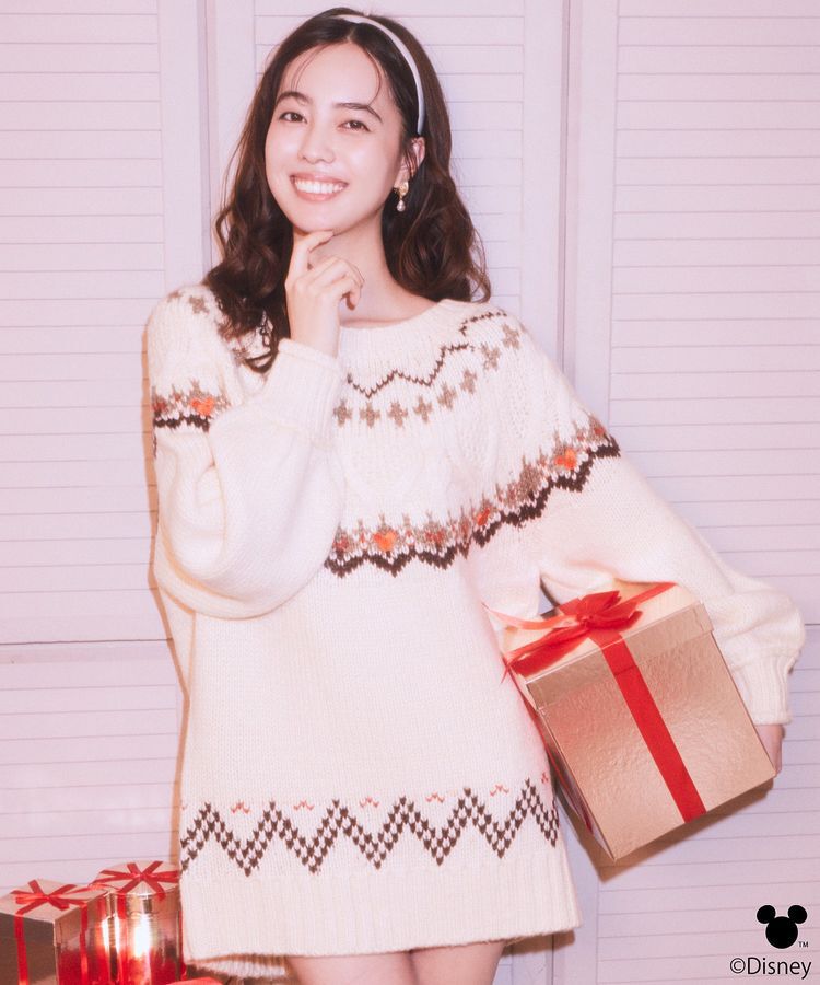 earth music&ecology「Disney/ミッキー刺繍ノルディックニットチュニック」|チュニック|