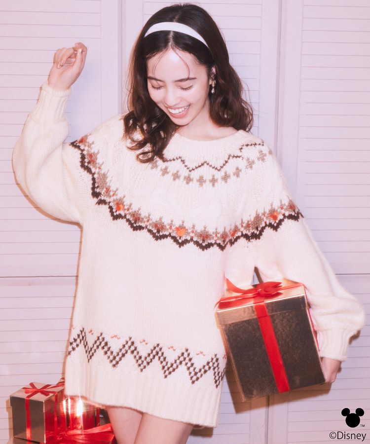 earth music&ecology「Disney/ミッキー刺繍ノルディックニットチュニック」|チュニック|