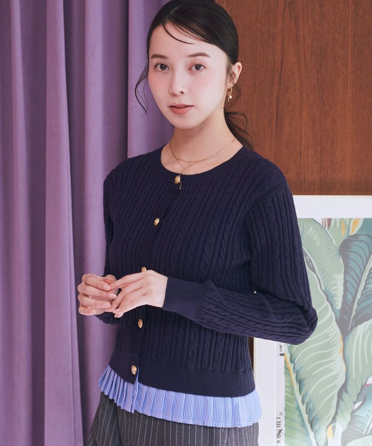 earth music&ecology「プリーツレイヤーケーブルニットカーディガン」|カーディガン|