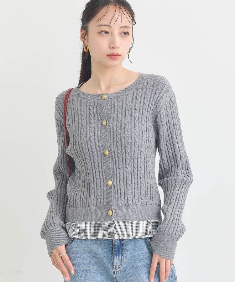 earth music&ecology「プリーツレイヤーケーブルニットカーディガン」|カーディガン|