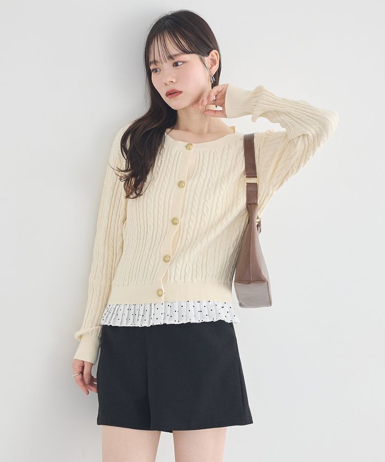 earth music&ecology「プリーツレイヤーケーブルニットカーディガン」|カーディガン|