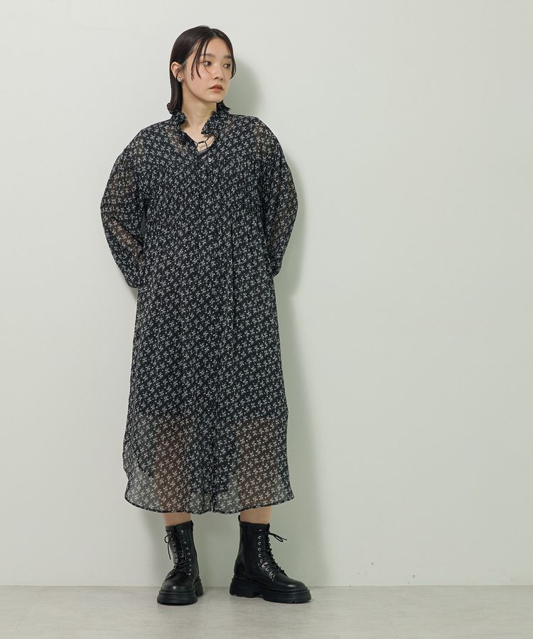 Green Parks「花柄シフォン楊柳ワンピース」|ワンピース|Black