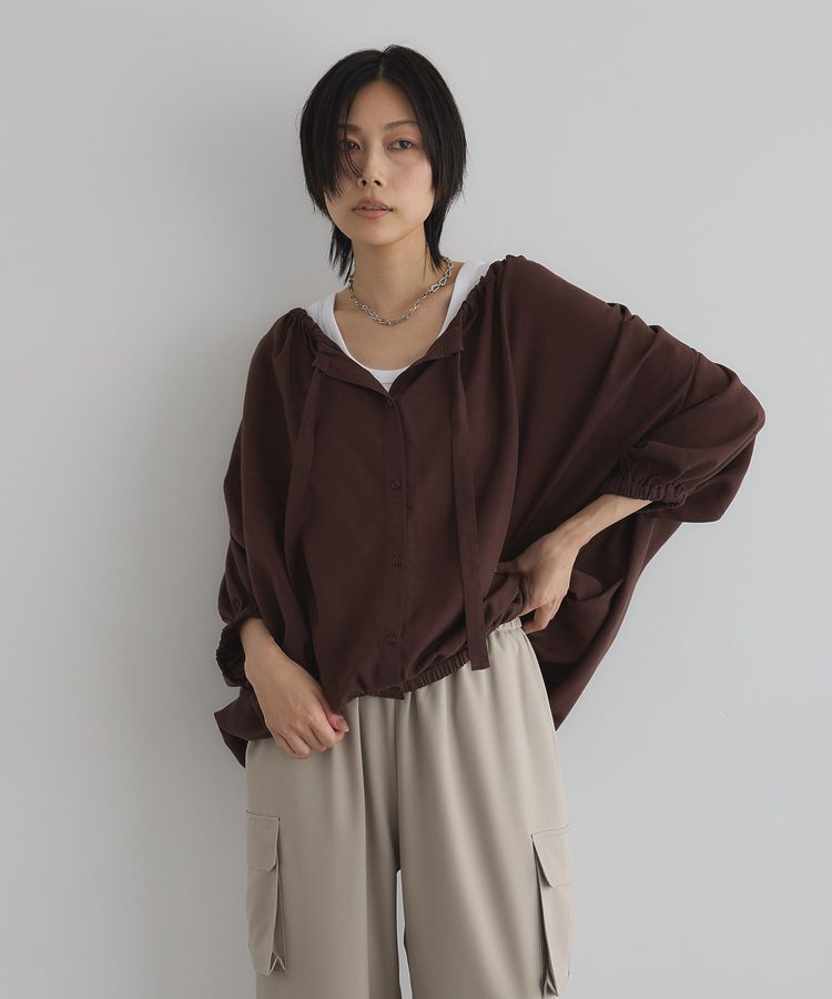 GARAGE OF GOOD CLOTHING「シアーギャザーハーフスリーブブラウス」|シャツ・ブラウス|Brown