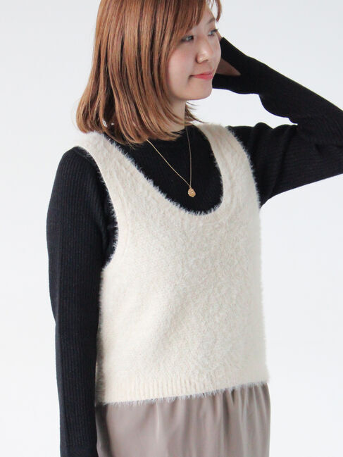 Lugnoncure「前後2WAYフェザーニットビスチェ」|ニット・セーター|オフホワイト
