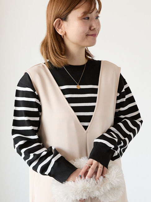 Lugnoncure「無地/柄アソート無撚糸クルーネックニット」|ニット・セーター|ブラック