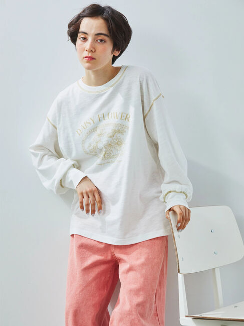 Samansa Mos2「配色ステッチプリントアソートロングTシャツ」|Tシャツ・カットソー|