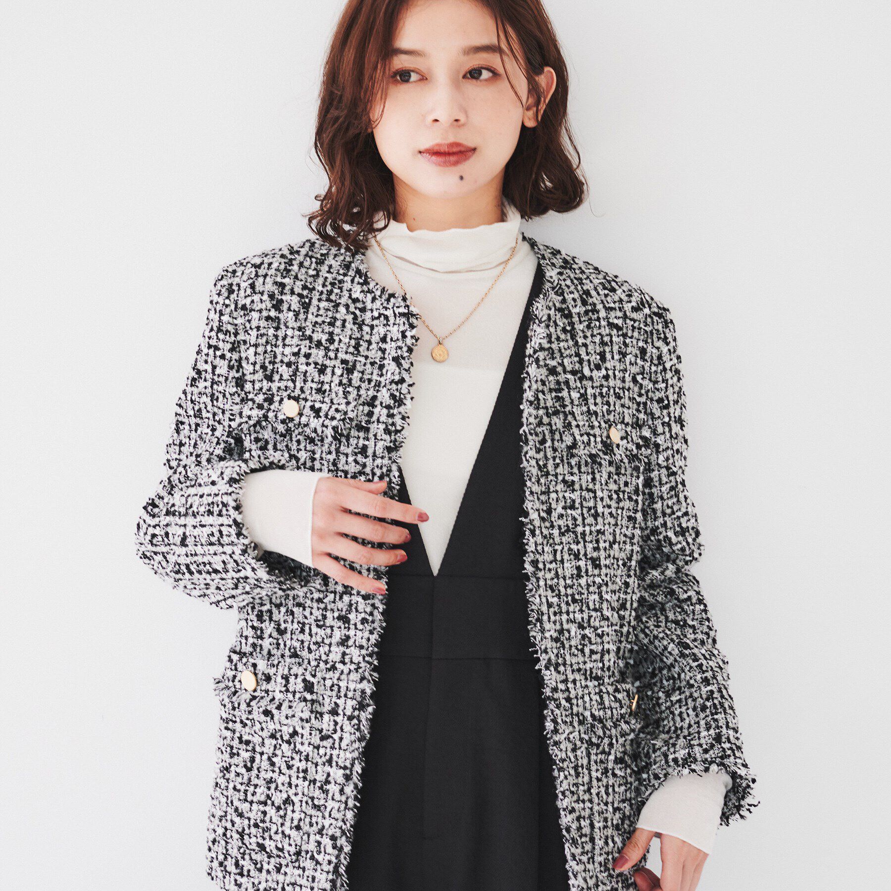 UNTITLED「【きれいめカジュアル/通勤/入卒】ファンシーツイード ジャケット」|ノーカラージャケット|
