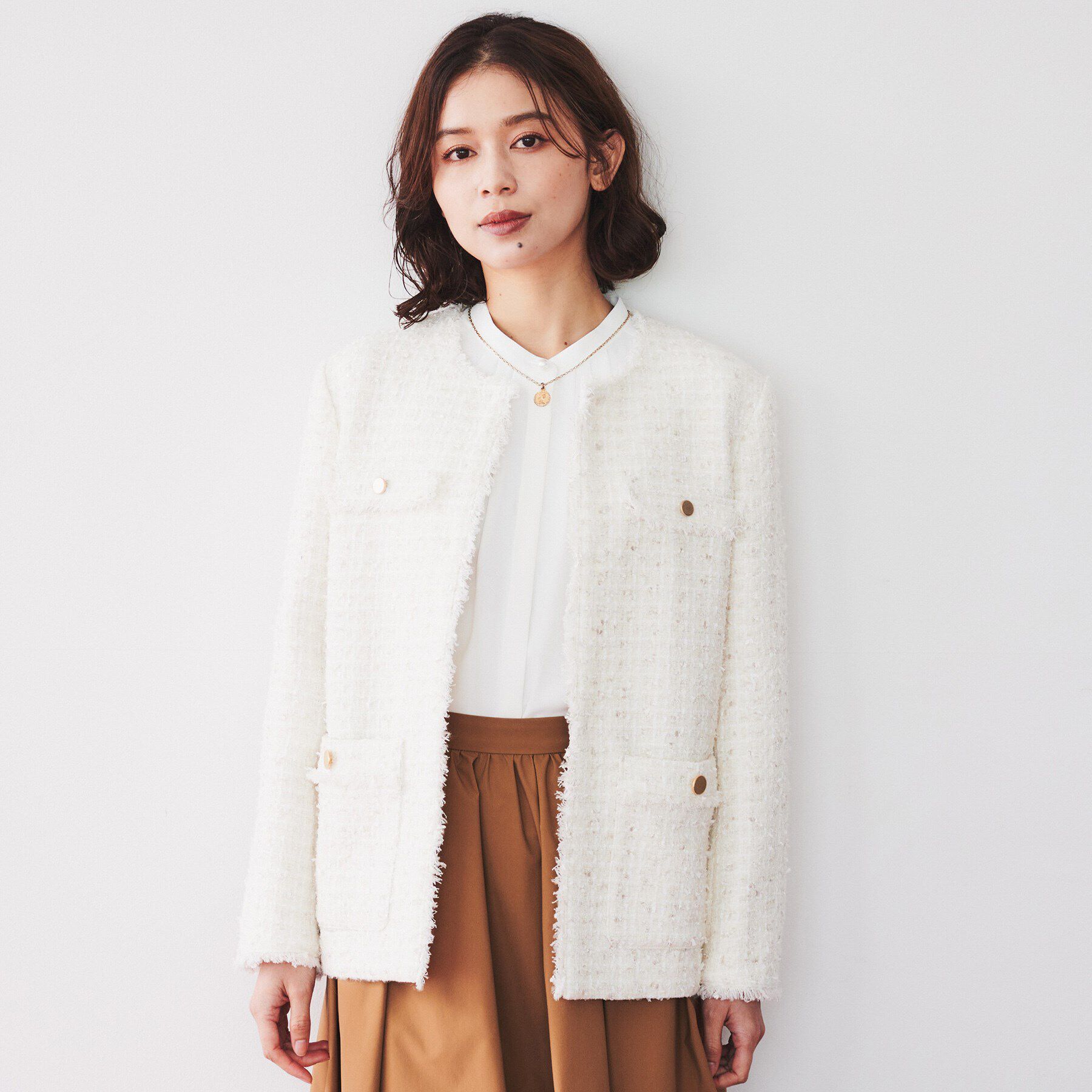 UNTITLED「【きれいめカジュアル/通勤/入卒】ファンシーツイード ジャケット」|ノーカラージャケット|