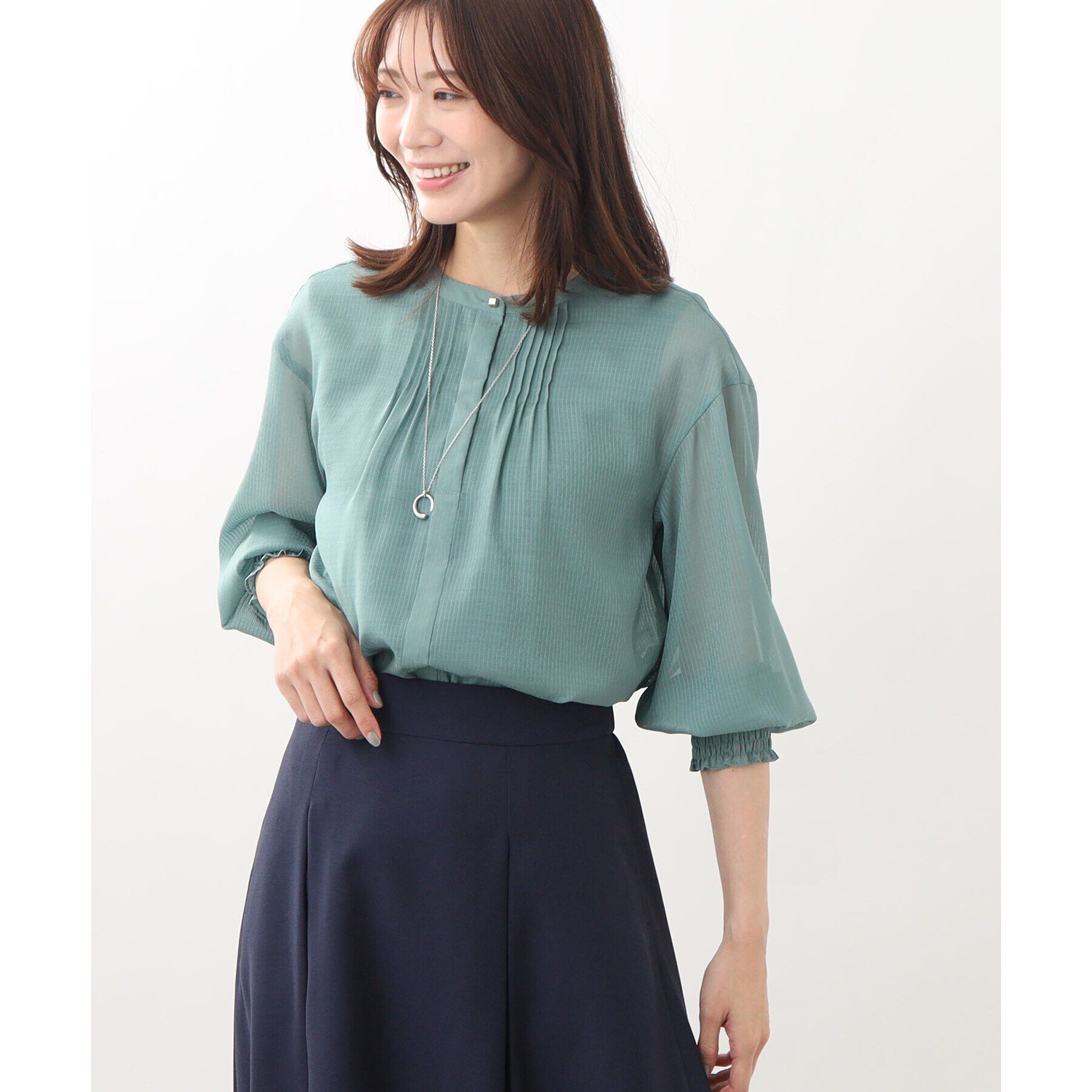 Reflect「【接触冷感／洗える】ピンタックシアーブラウス」|シャツ・ブラウス|