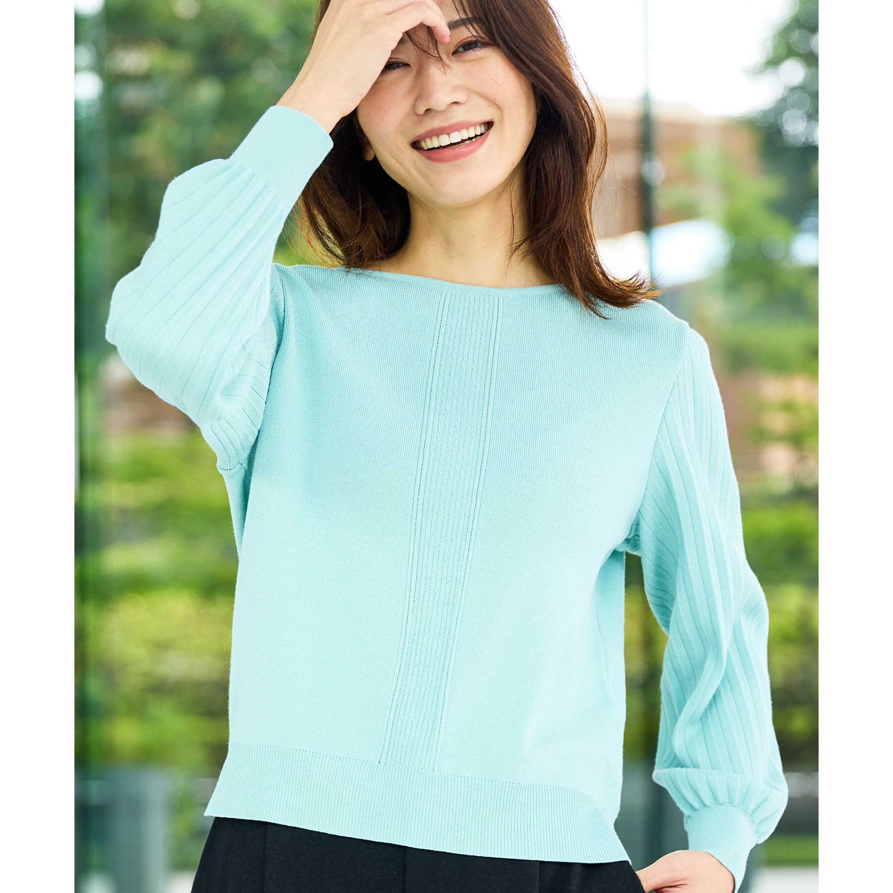 Reflect「【大人気ニットに新色登場！マイカラニット+／細見え／WEB限定カラーあり／マシンウォッシュ可／選べる」|ニット・セーター|ライトグリーン(02