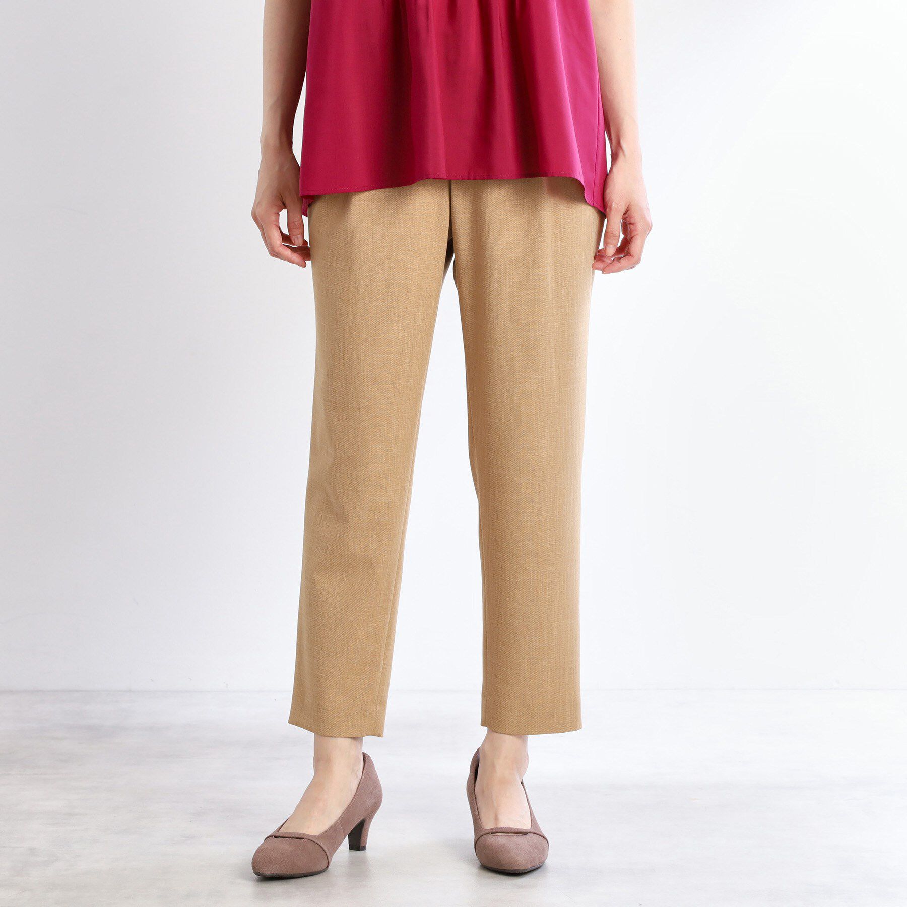 Reflect「【マシンウォッシュ可／ウエストゴム仕様】キレイめリラクシーパンツ」|その他|キャメルブラウン(0