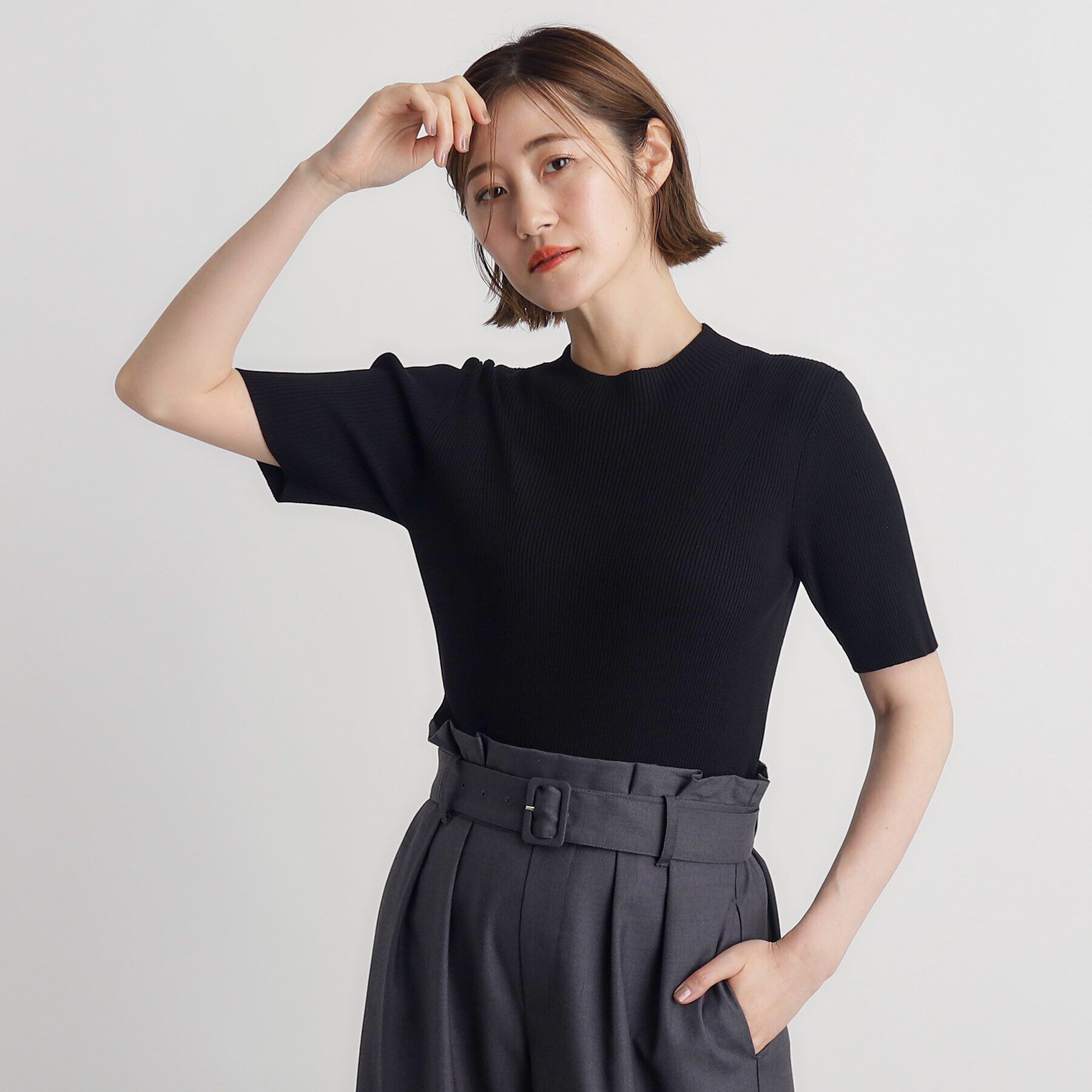 grove「RNドライタッチリブ5分袖プルオーバー」|ニット・セーター|