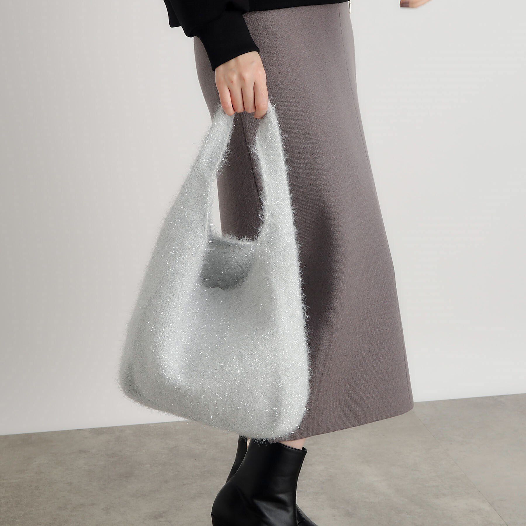 grove「ラメニットショルダー」|トートバッグ|オフホワイト(003