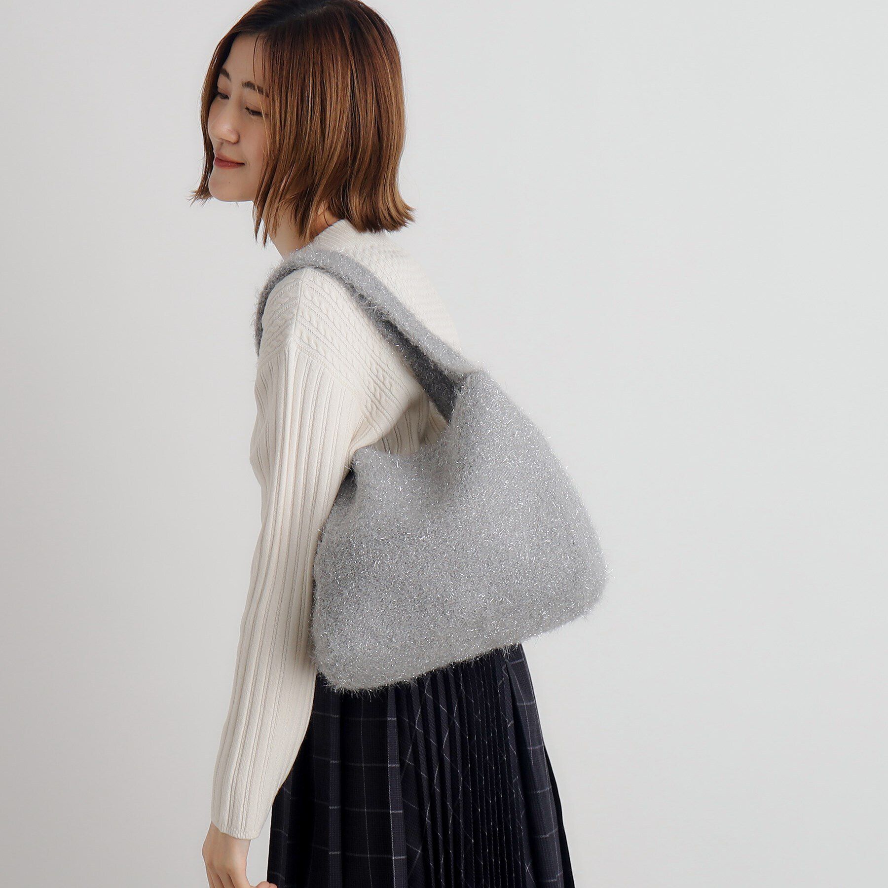 grove「ラメニットショルダー」|トートバッグ|
