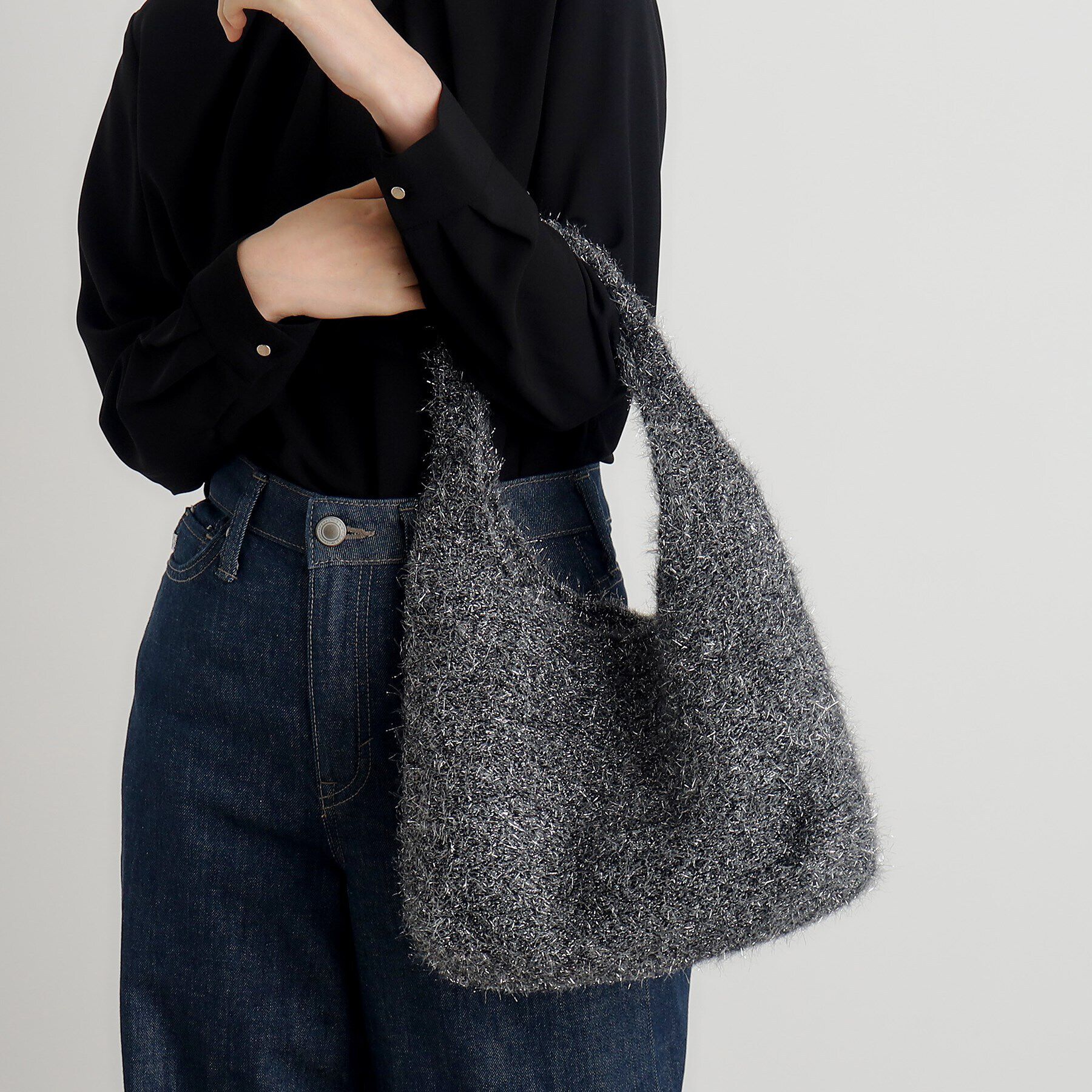 grove「ラメニットショルダー」|トートバッグ|