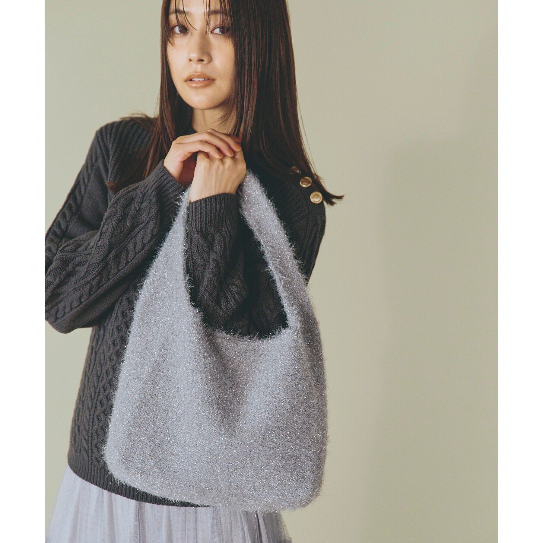 grove「ラメニットショルダー」|トートバッグ|グレー(012)