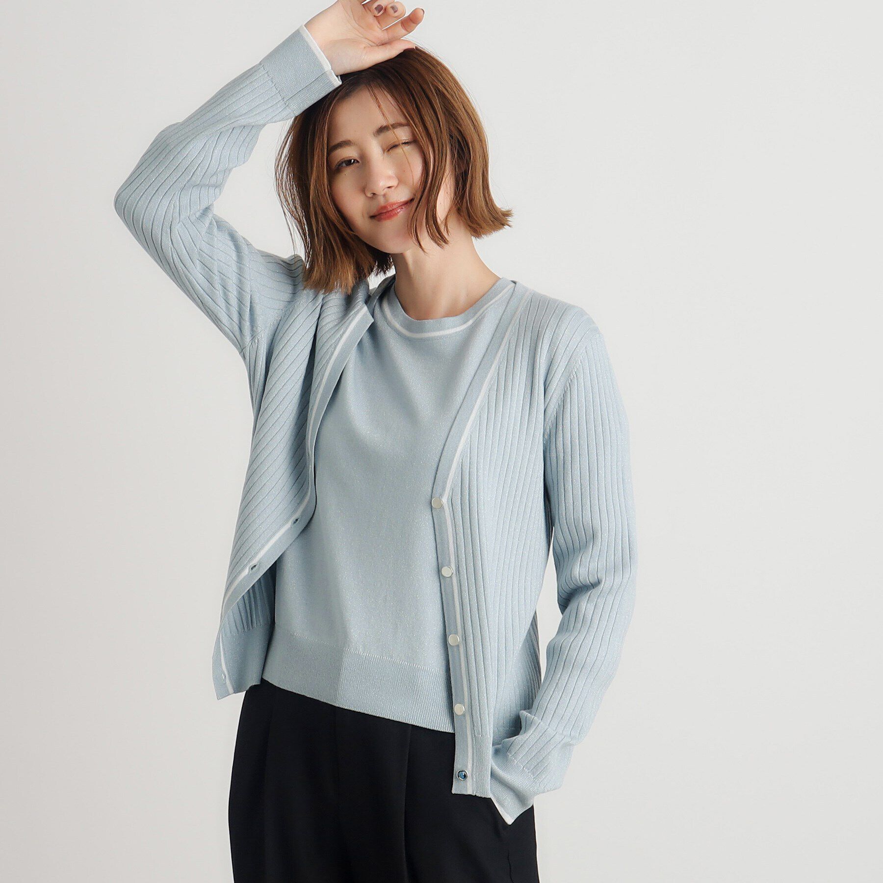 grove「ウール混ラメアンサンブル対応カーディガン」|カーディガン|