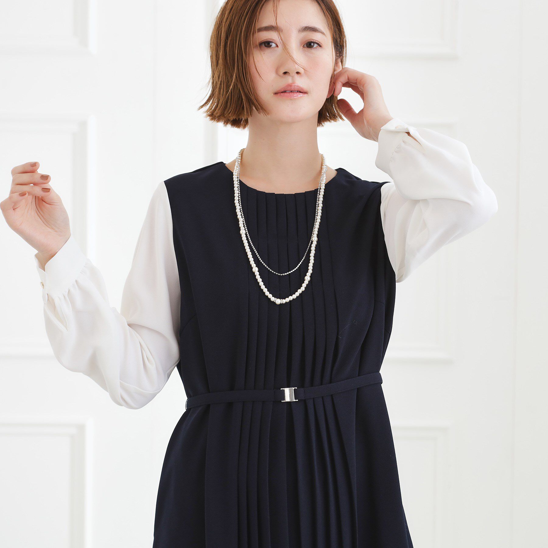 grove「【手洗いOK】フロントプリーツ袖コンシャスワンピース」|ワンピース|