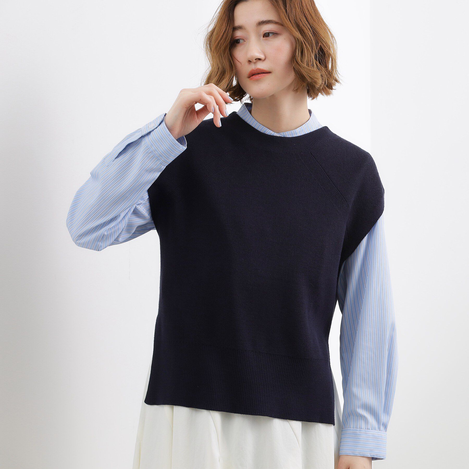grove「ニットベスト&times;シャツSET」|シャツ・ブラウス|ネイビー(094)