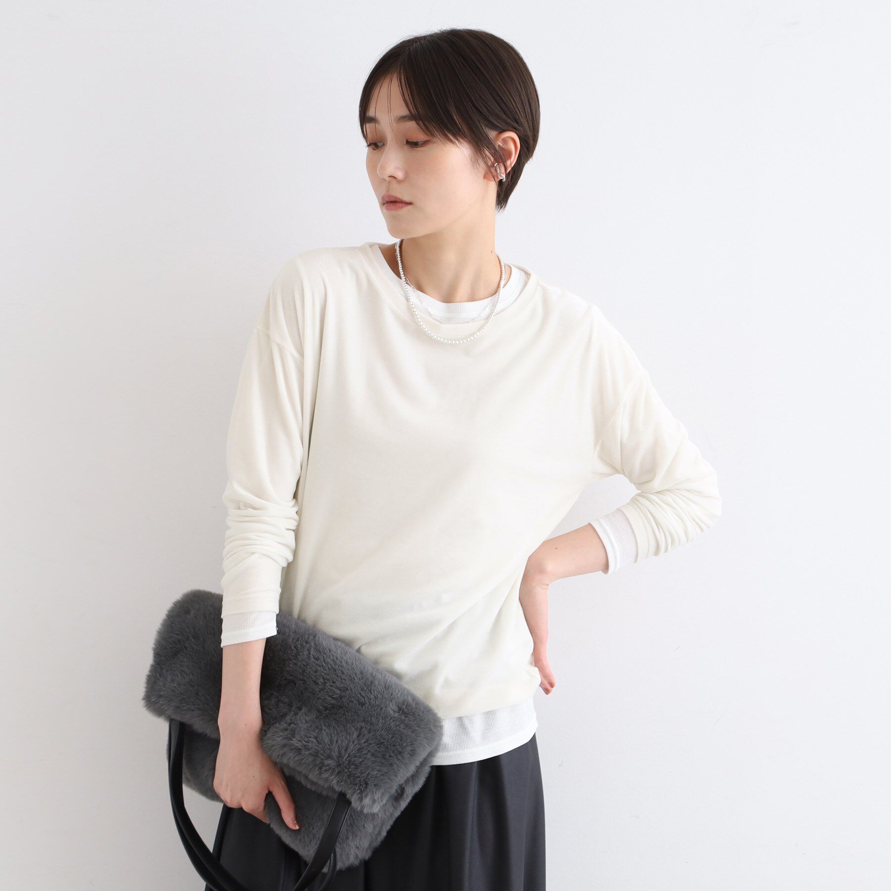 INDIVI「【洗える】コンパクトベロアカットソー」|Tシャツ・カットソー|オフホワイト(003