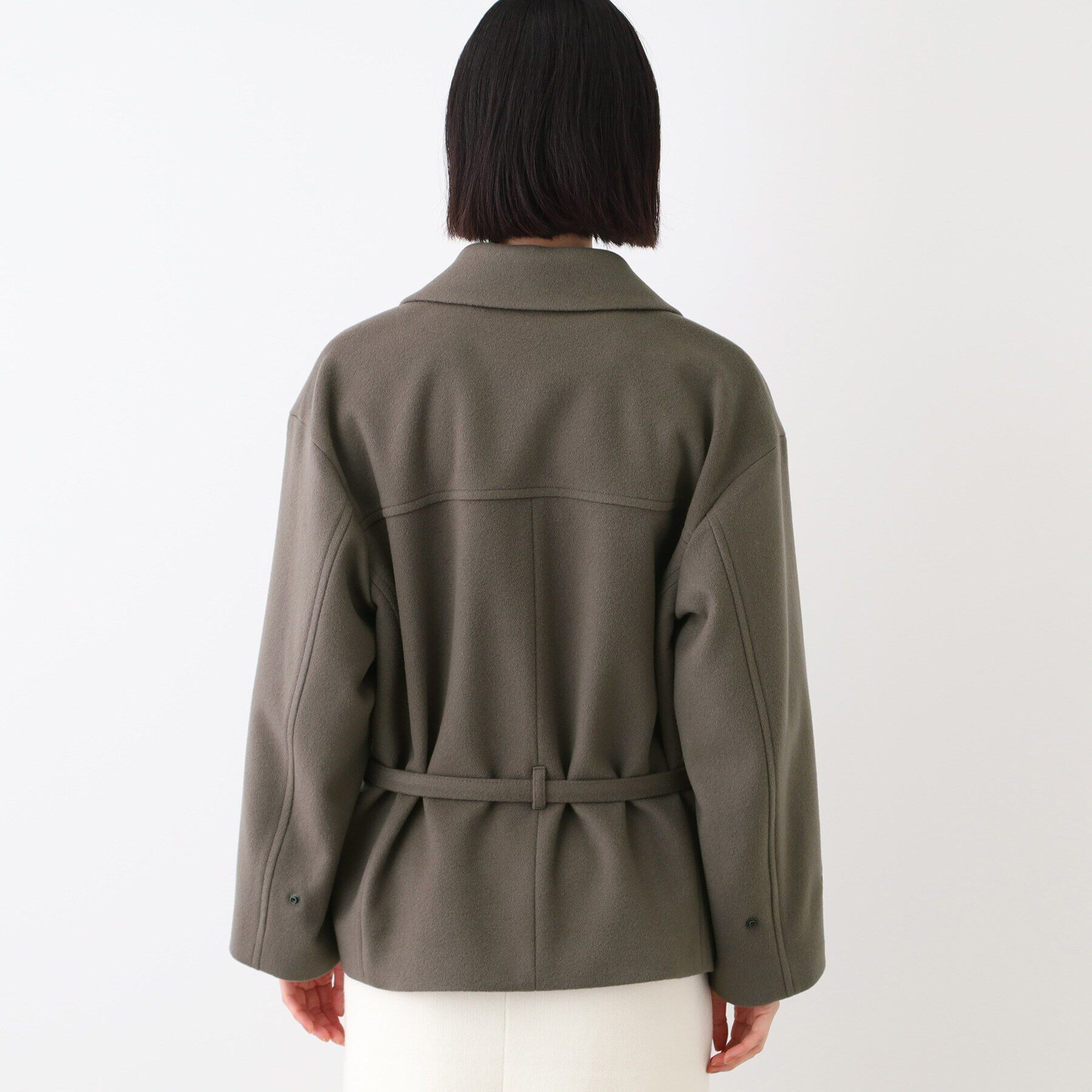 INDIVI「【日本製】ベルト付フォルムショートコート」|ピーコート|