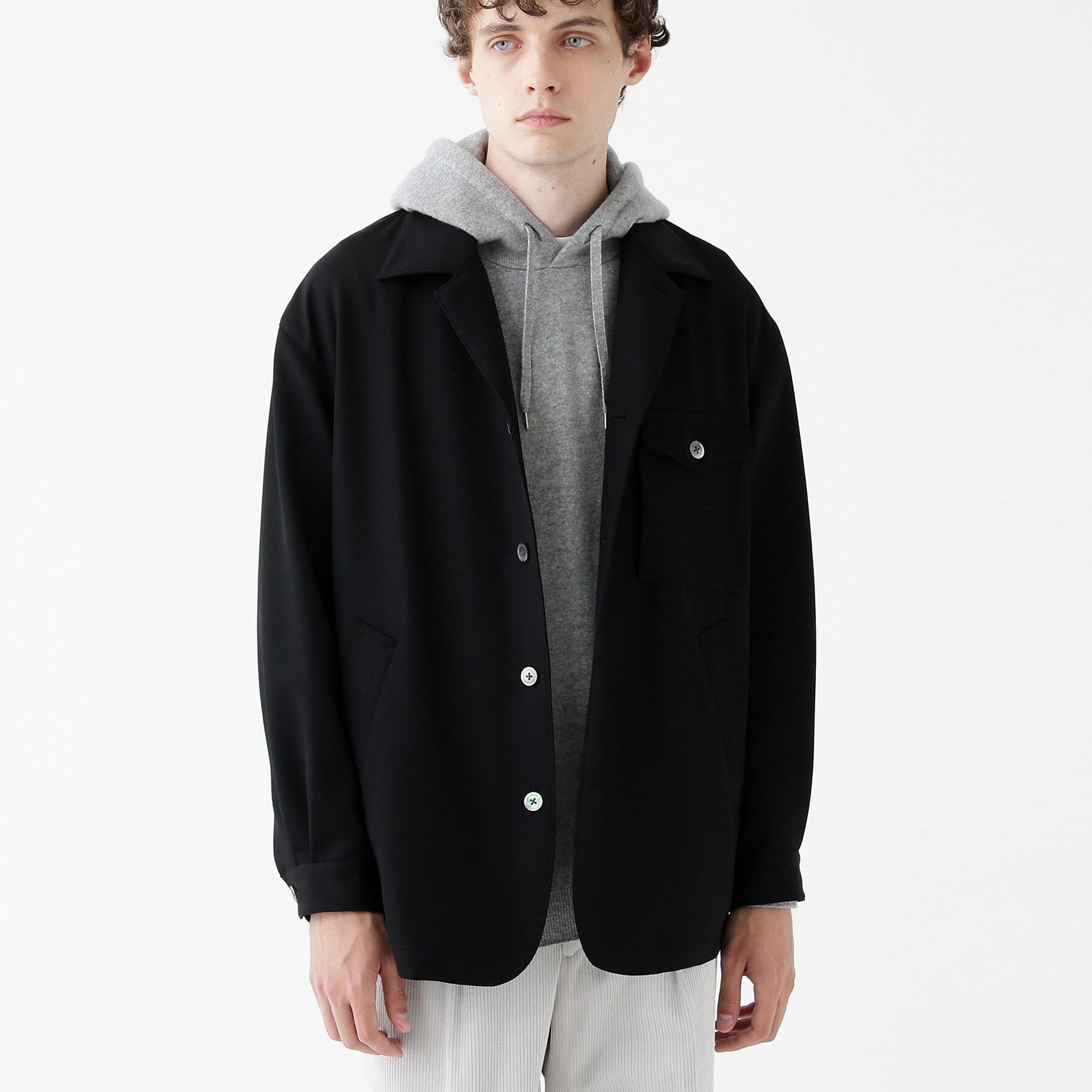 TAKEO KIKUCHI「【THE FLAGSHIP】ソフトギャバディン 羽織シャツ」|シャツ・ブラウス|ブラック(019)