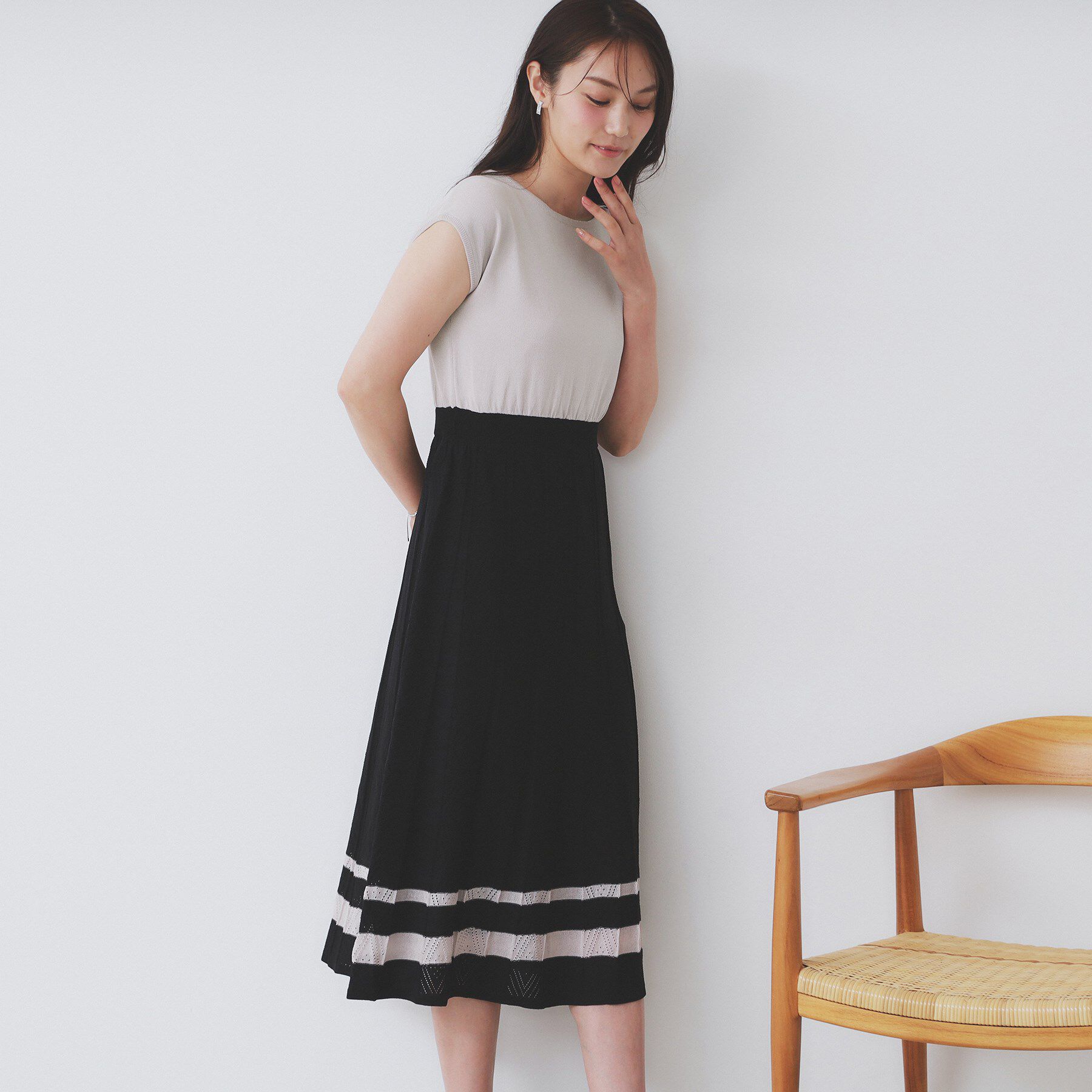 index「柄編みボーダーラインニットワンピース【洗濯機洗い可】」|ワンピース|