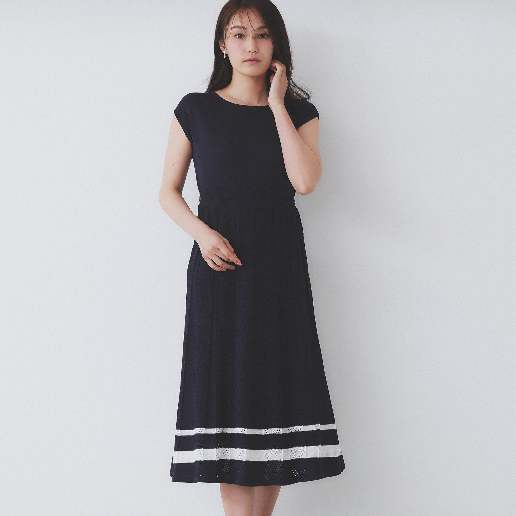 index「柄編みボーダーラインニットワンピース【洗濯機洗い可】」|ワンピース|