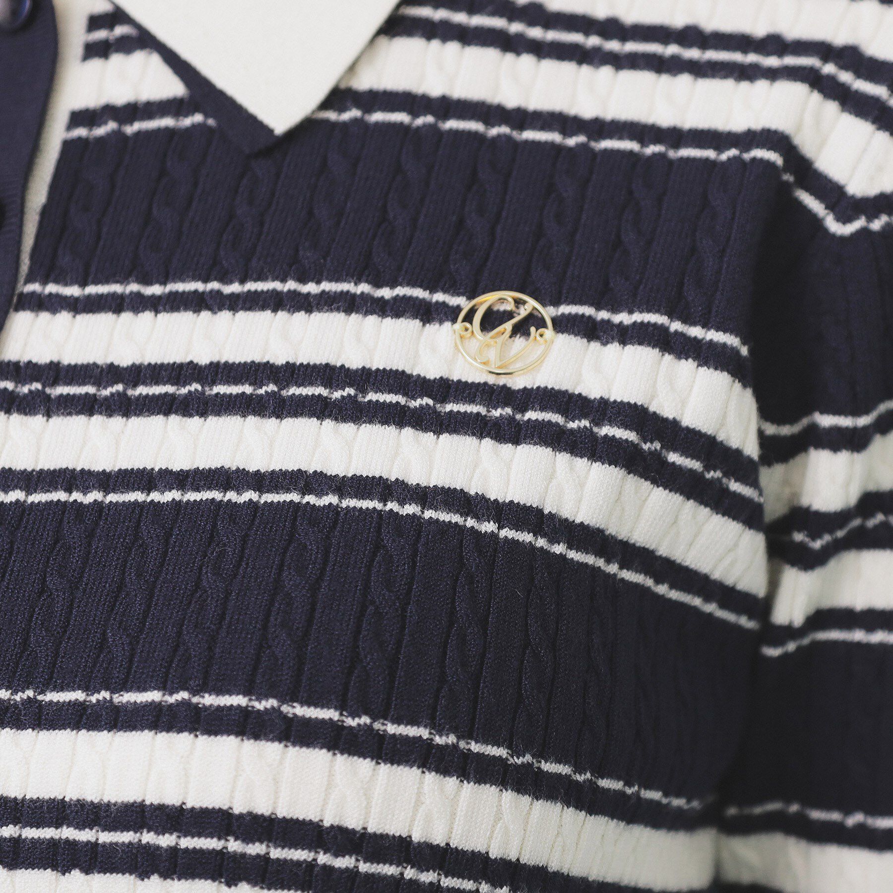 index「ランダムボーダーケーブルポロニット【洗濯機洗い可/抗ピル】」|ニット・セーター|