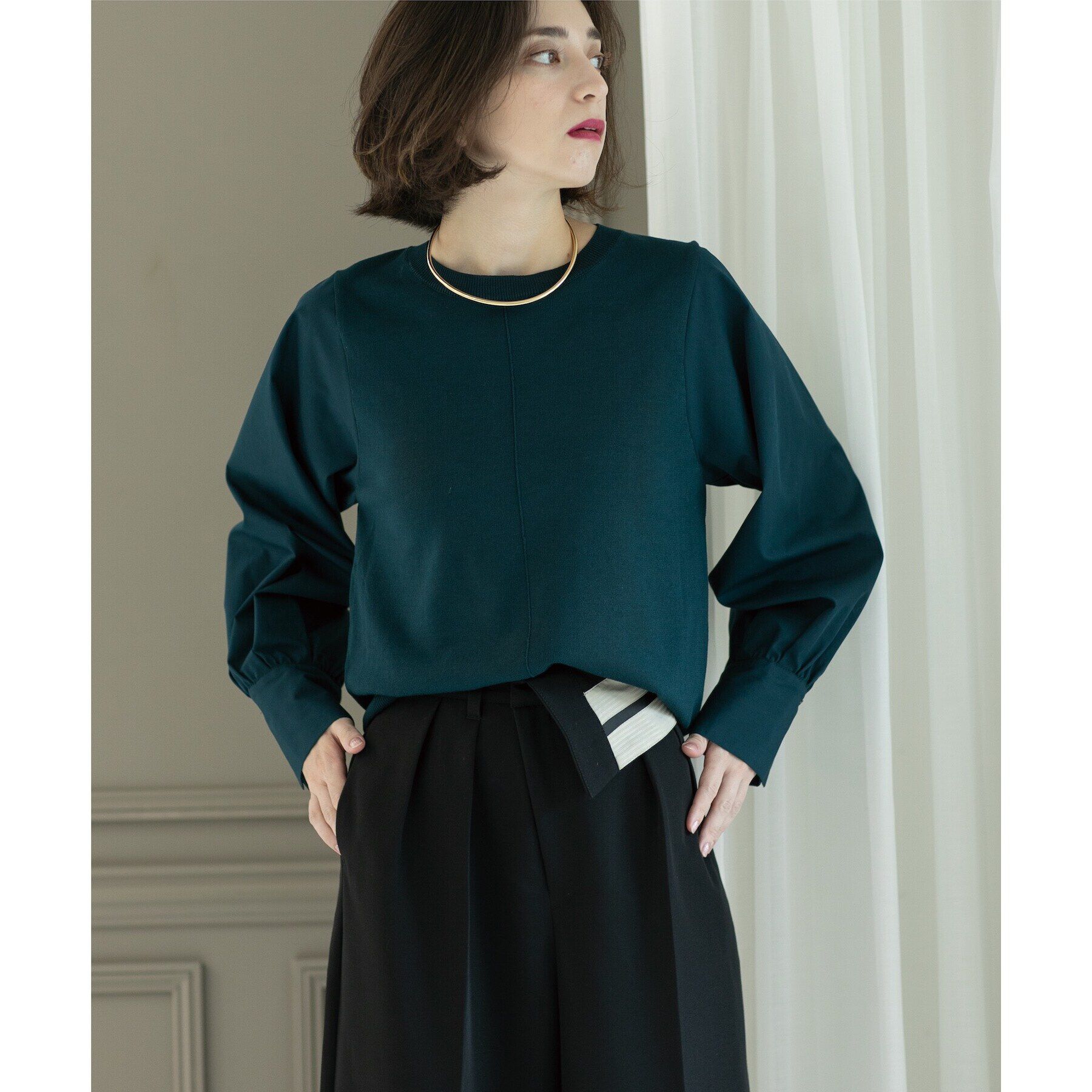 OPAQUE.CLIP「異素材切り替えニット【洗濯機洗い可】」|ニット・セーター|