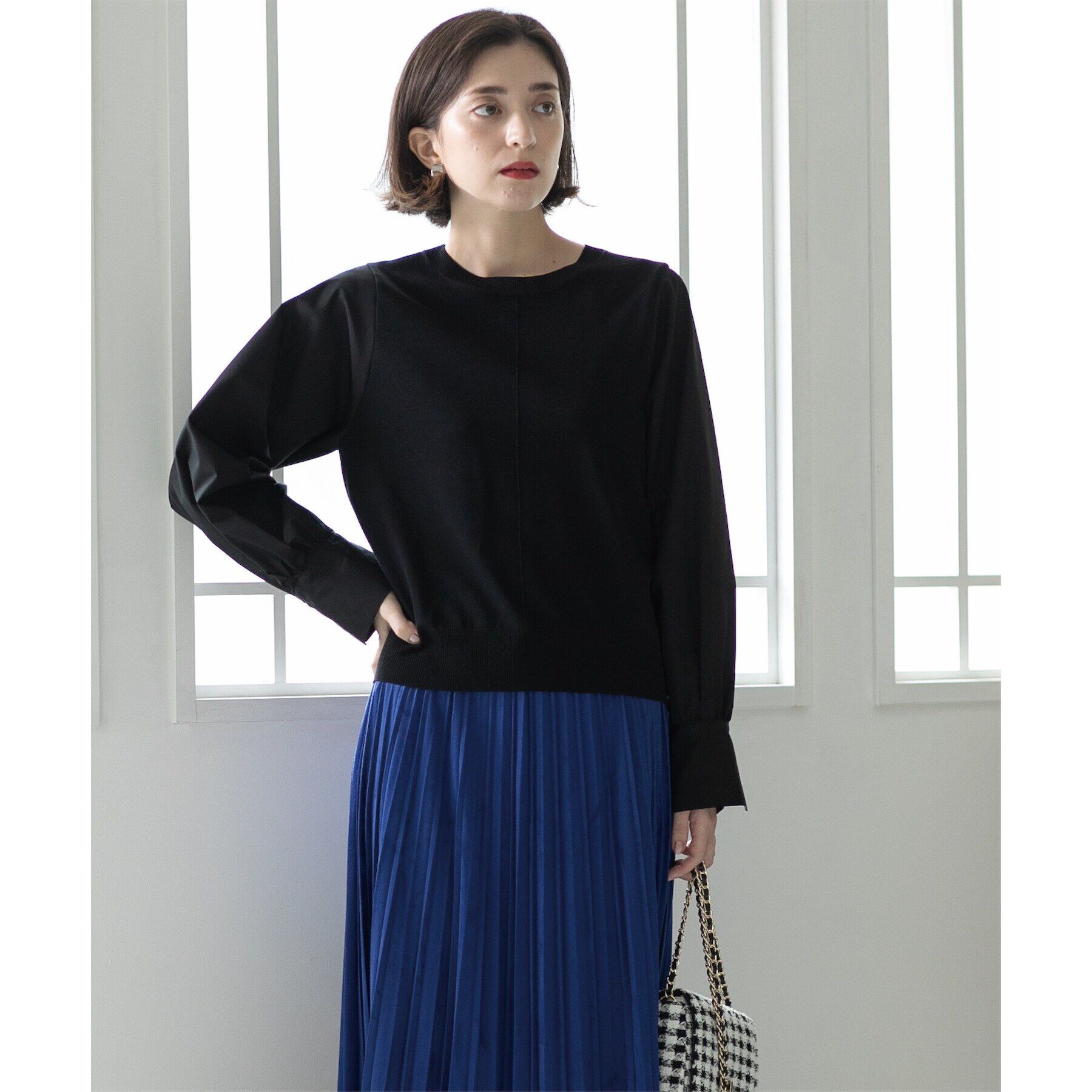 OPAQUE.CLIP「異素材切り替えニット【洗濯機洗い可】」|ニット・セーター|