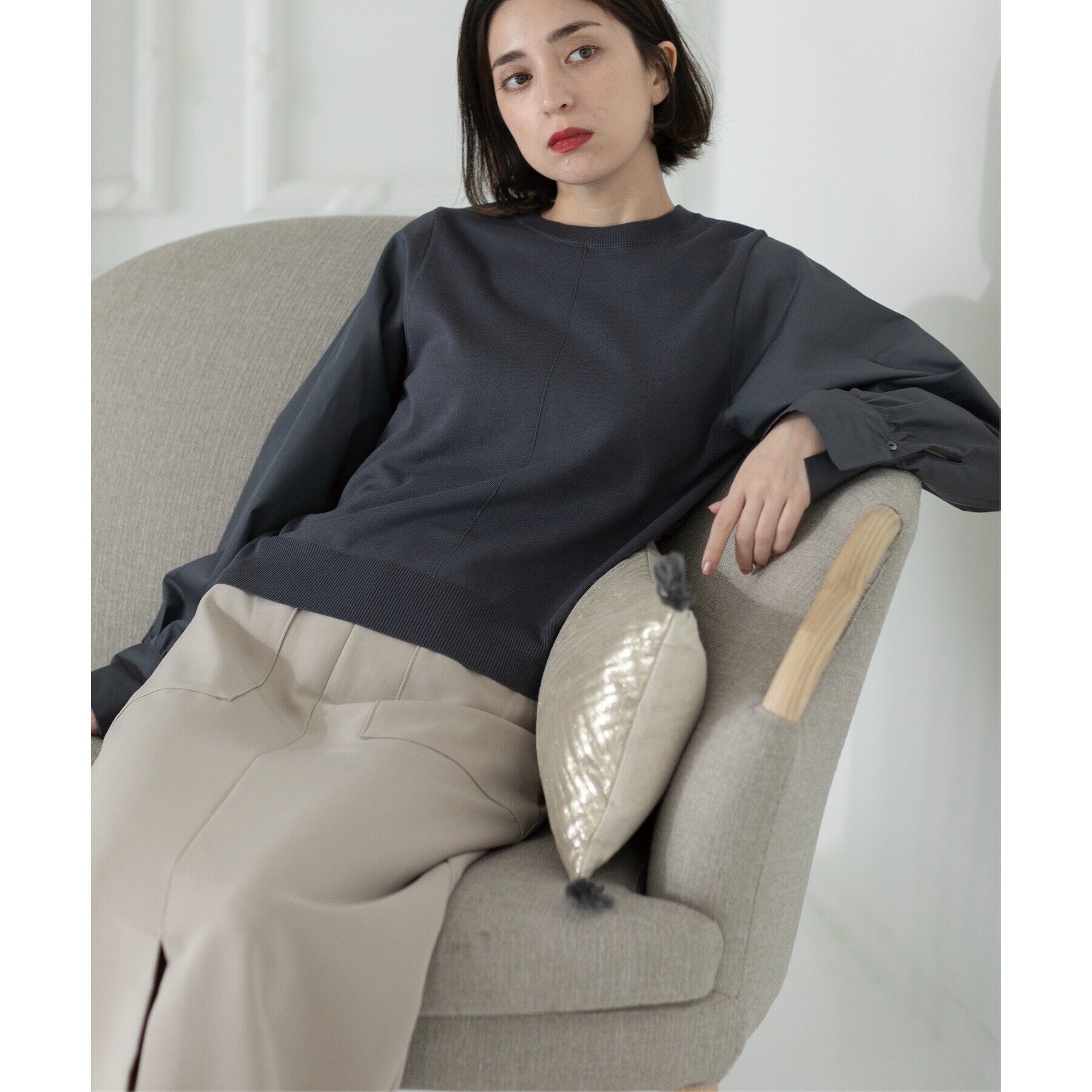 OPAQUE.CLIP「異素材切り替えニット【洗濯機洗い可】」|ニット・セーター|