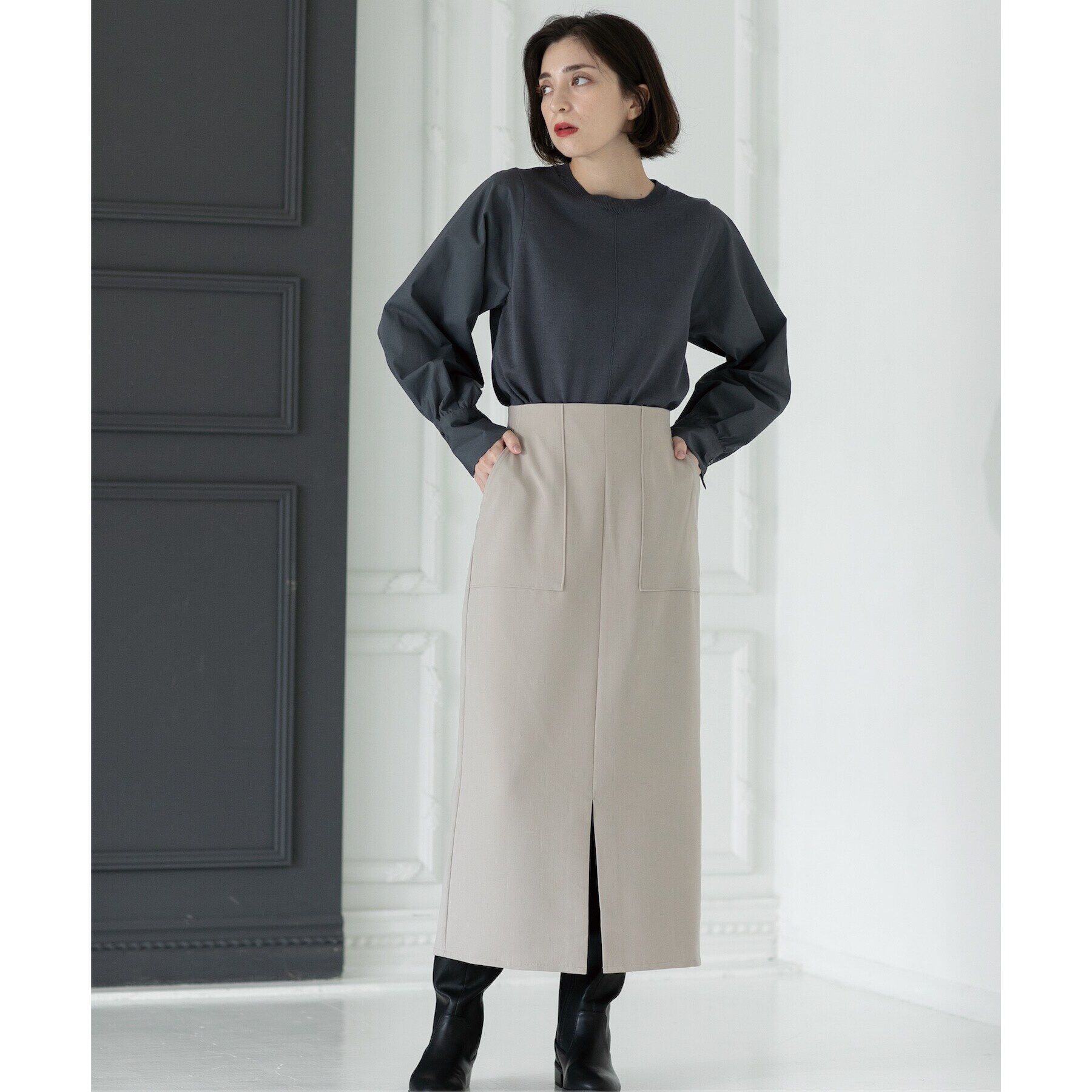 OPAQUE.CLIP「異素材切り替えニット【洗濯機洗い可】」|ニット・セーター|