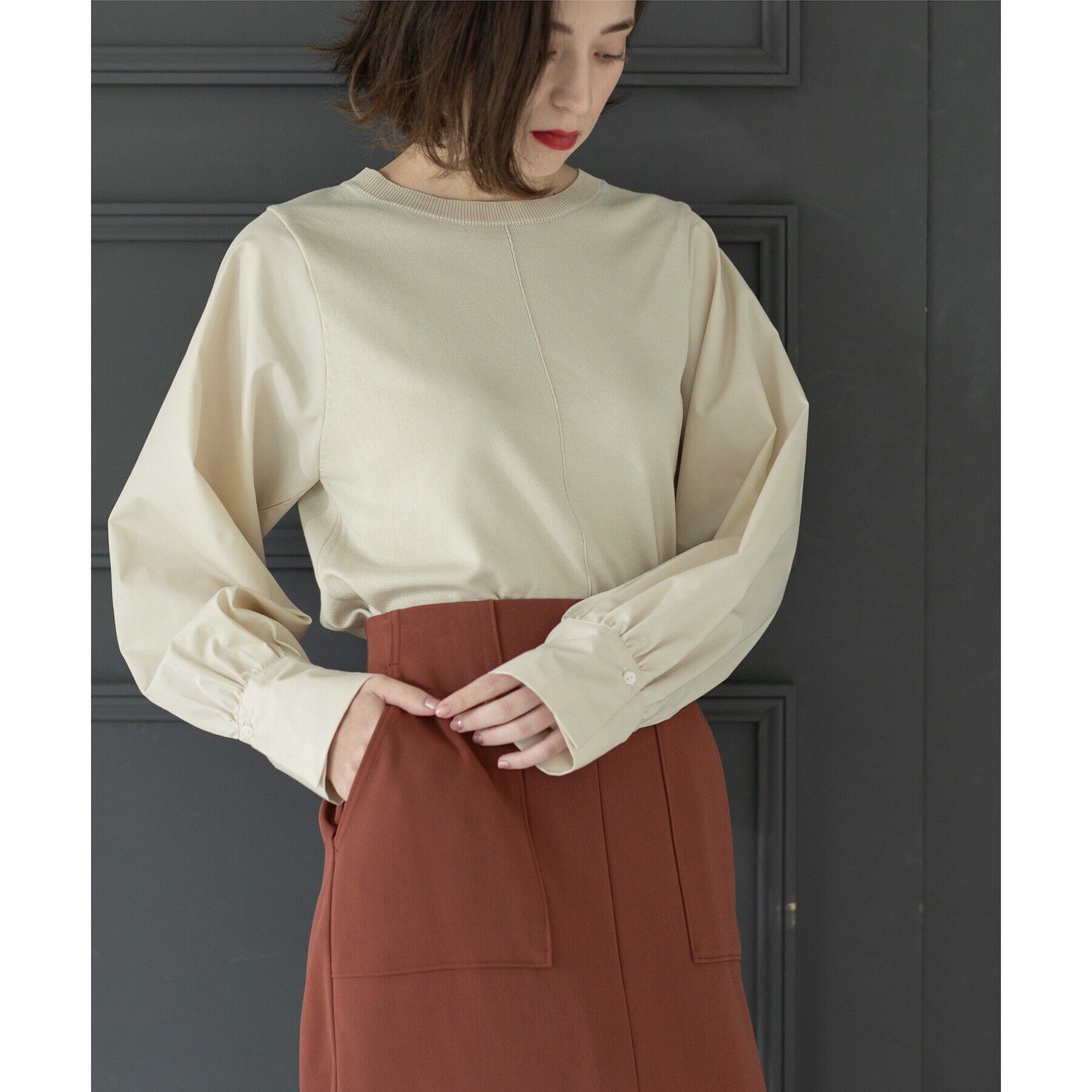 OPAQUE.CLIP「異素材切り替えニット【洗濯機洗い可】」|ニット・セーター|