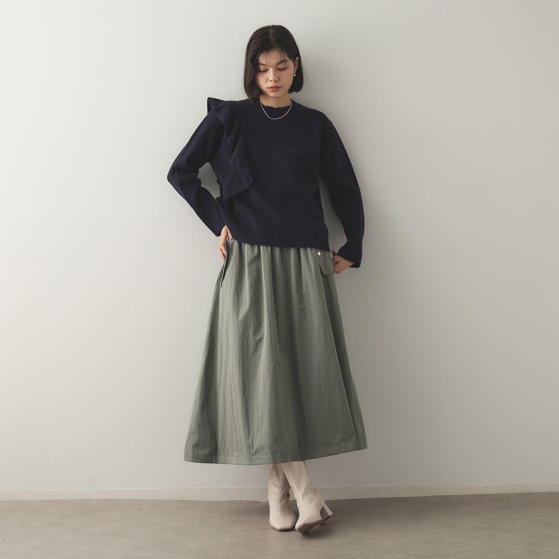 OPAQUE.CLIP「《美人百花掲載》アシメフリルミドルゲージニット【洗濯機洗い可】」|ニット・セーター|