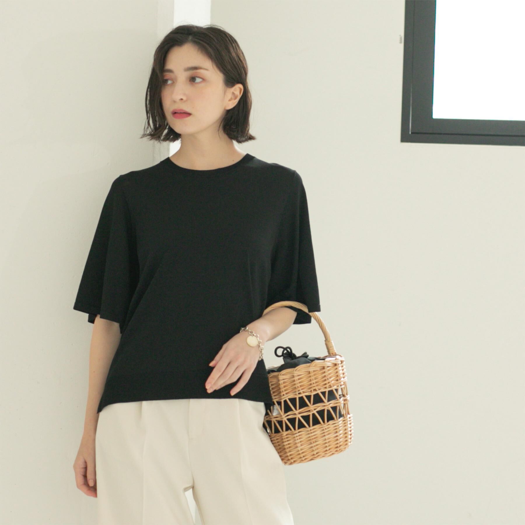 OPAQUE.CLIP「《6色展開/S-LLサイズ》フレアスリーブニット【UV/接触冷感/抗ピル/洗濯機洗い可】」|ニット・セーター|