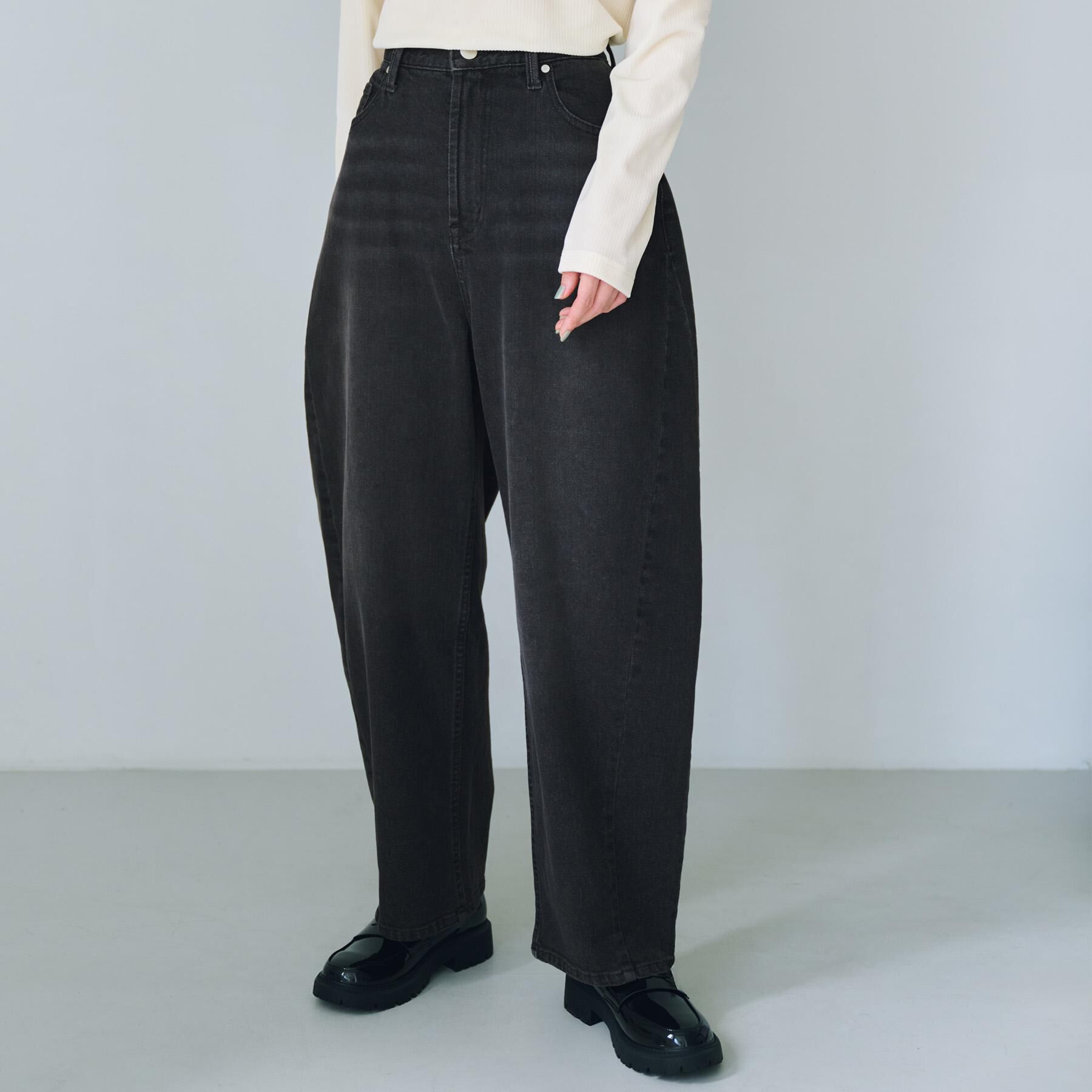 OPAQUE.CLIP「ストレッチバレルレッグデニム【洗濯機洗い可】」|デニム|