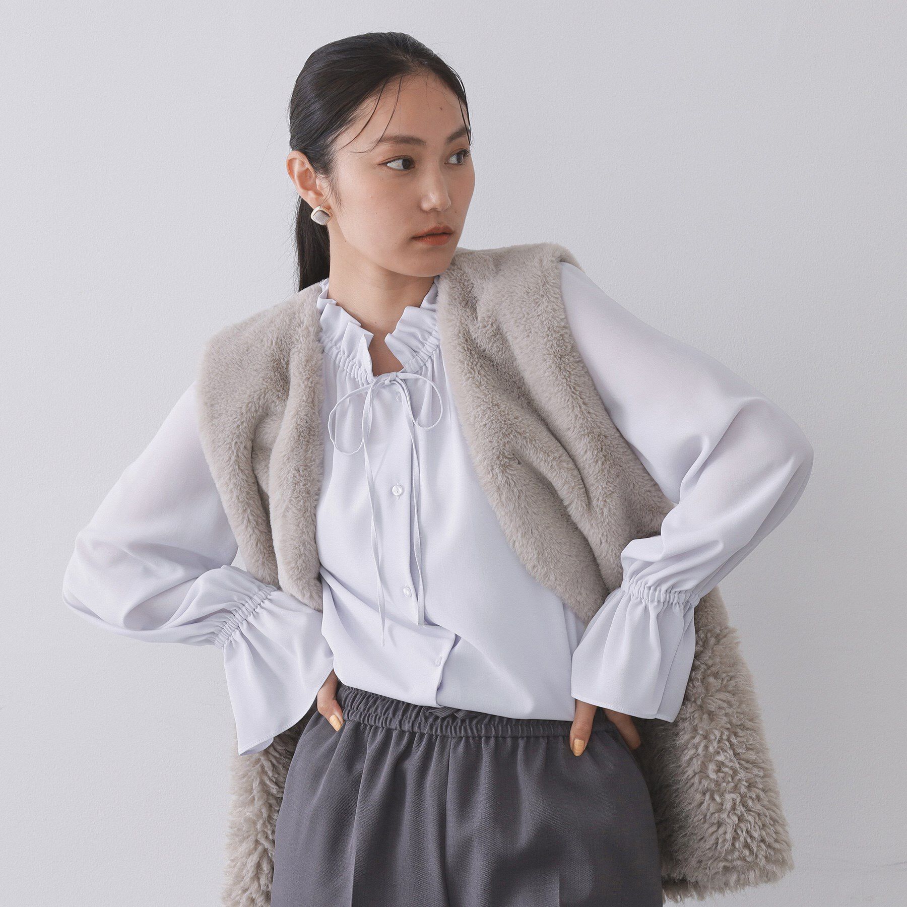 OPAQUE.CLIP「フリルカラーブラウス【洗濯機OK】」|シャツ・ブラウス|ラベンダー(080)