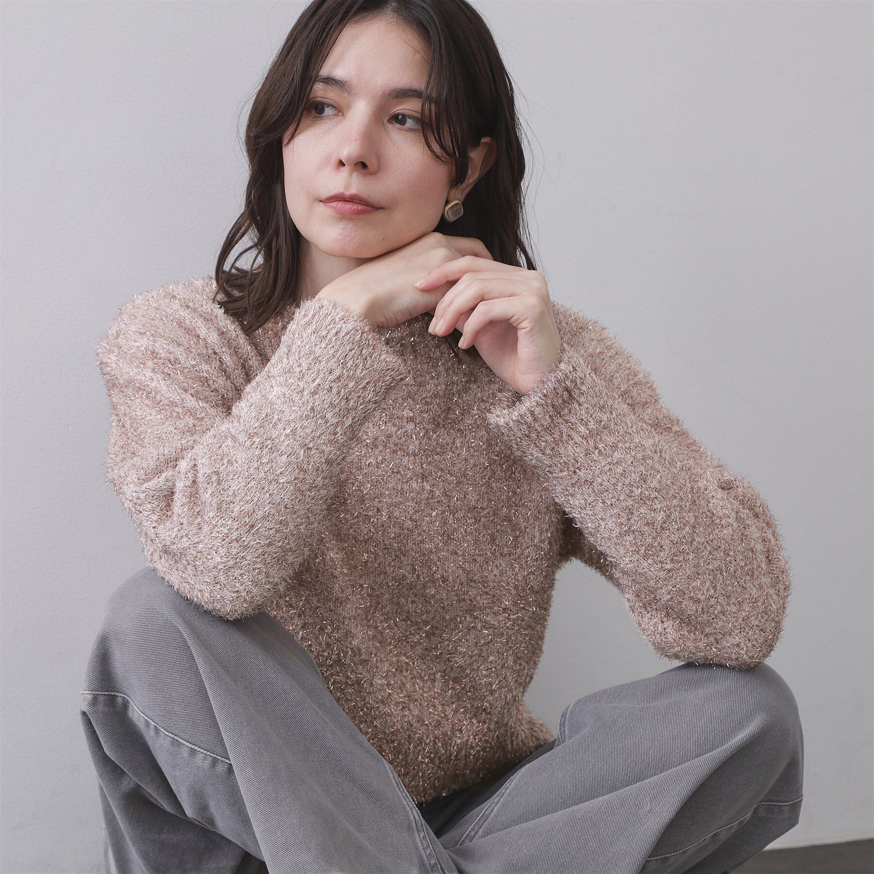 OPAQUE.CLIP「きらきらフェザーニット【洗濯機OK】」|ニット・セーター|ピンク(671)