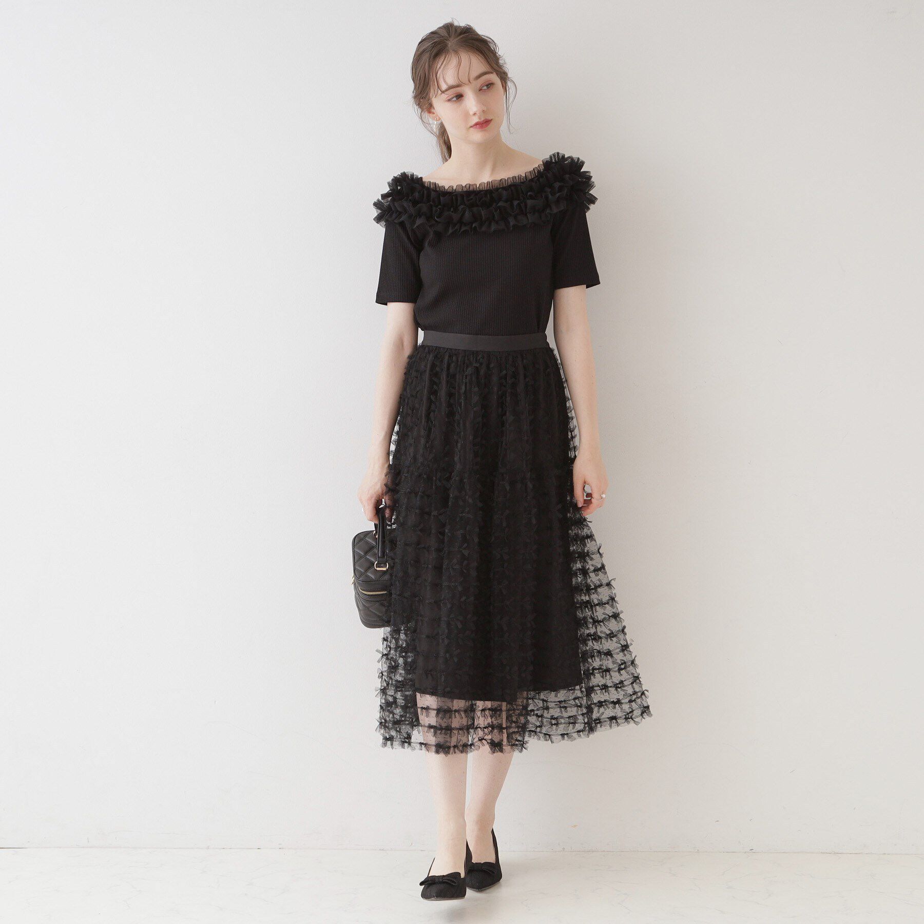 Couture broach「【アンチピリング・マシンウォッシャブル・オトナ可愛い】チュールフリルテレコトップス」|Tシャツ・カットソー|